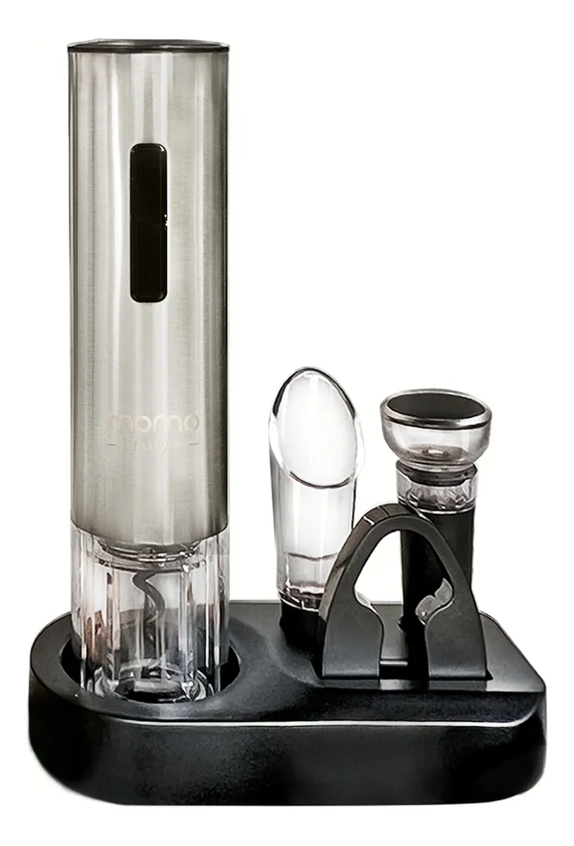 Kit Abridor De Vinho Elétrico Automático Momo Lifestyle Cor Prateado - Imagem 2