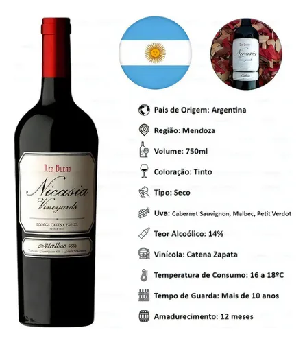 Vinho Tinto Argentino Nicasia Malbec Catena Zapata Cx 6 Und - Imagem 6